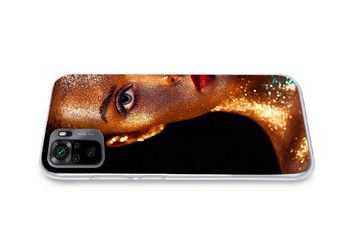 MuchoWow Handyhülle Make-up - Gold - Frau - Luxus - Glitzer - Kunst, Phone Case, Handyhülle Xiaomi Redmi Note 10, Silikon, Schutzhülle