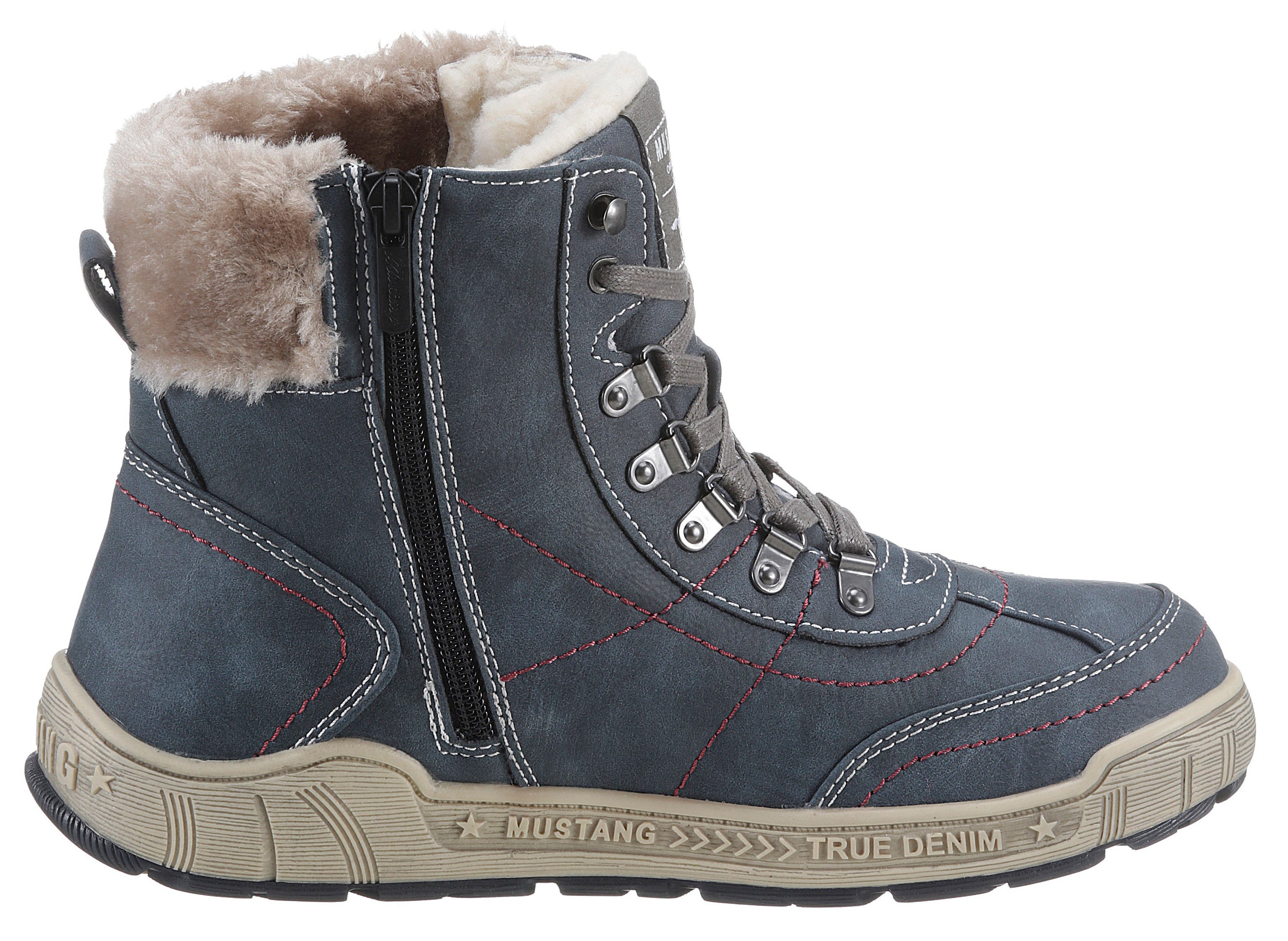 Kunstfellkragen in Shoes mit Weite Winterboots = Mustang G weit blau-used