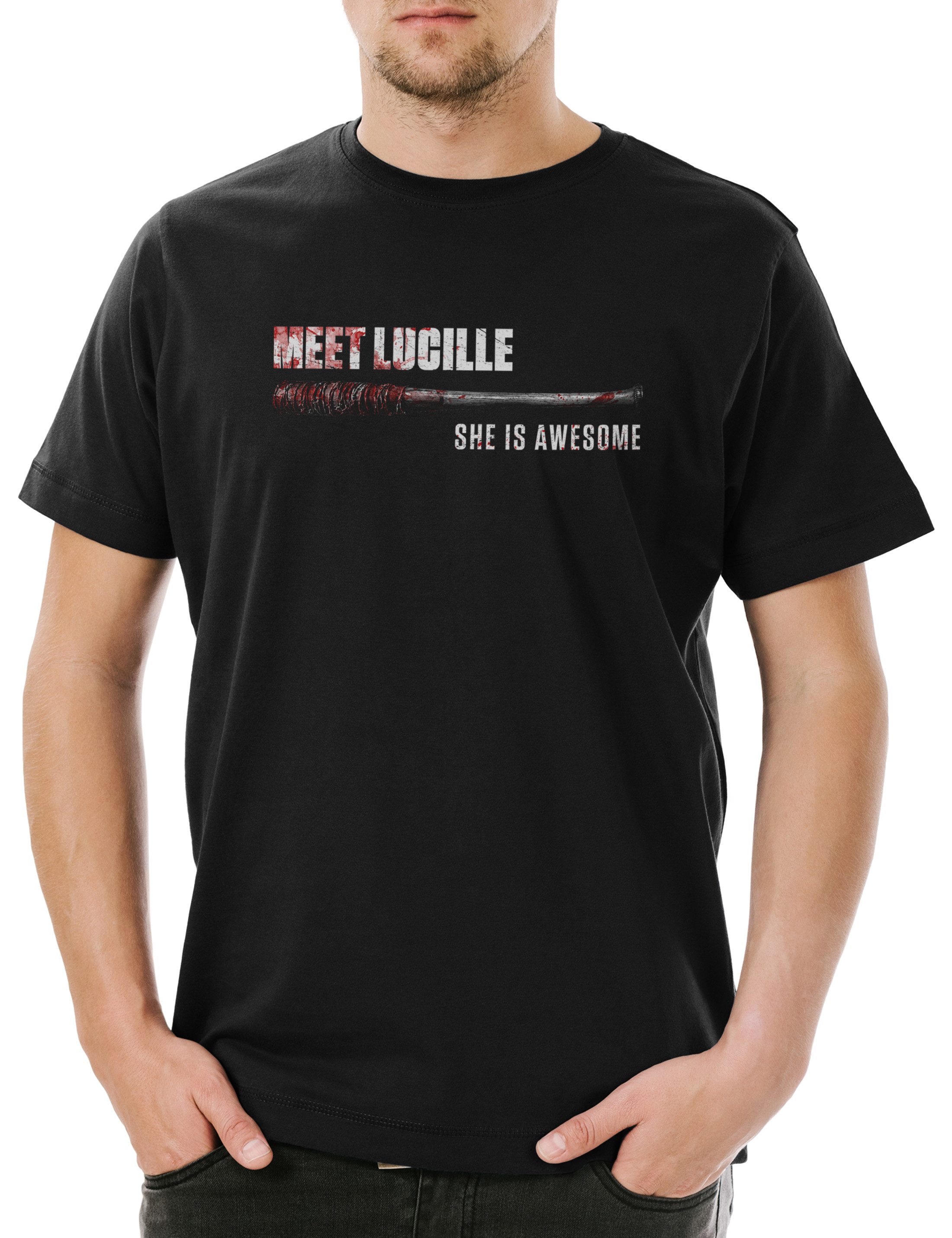 Urban Backwoods Print-Shirt Meet Lucille Herren T-Shirt Negan Baseball TV Walking Baseballschläger (1-tlg) Bat Zombie Walkers Dead