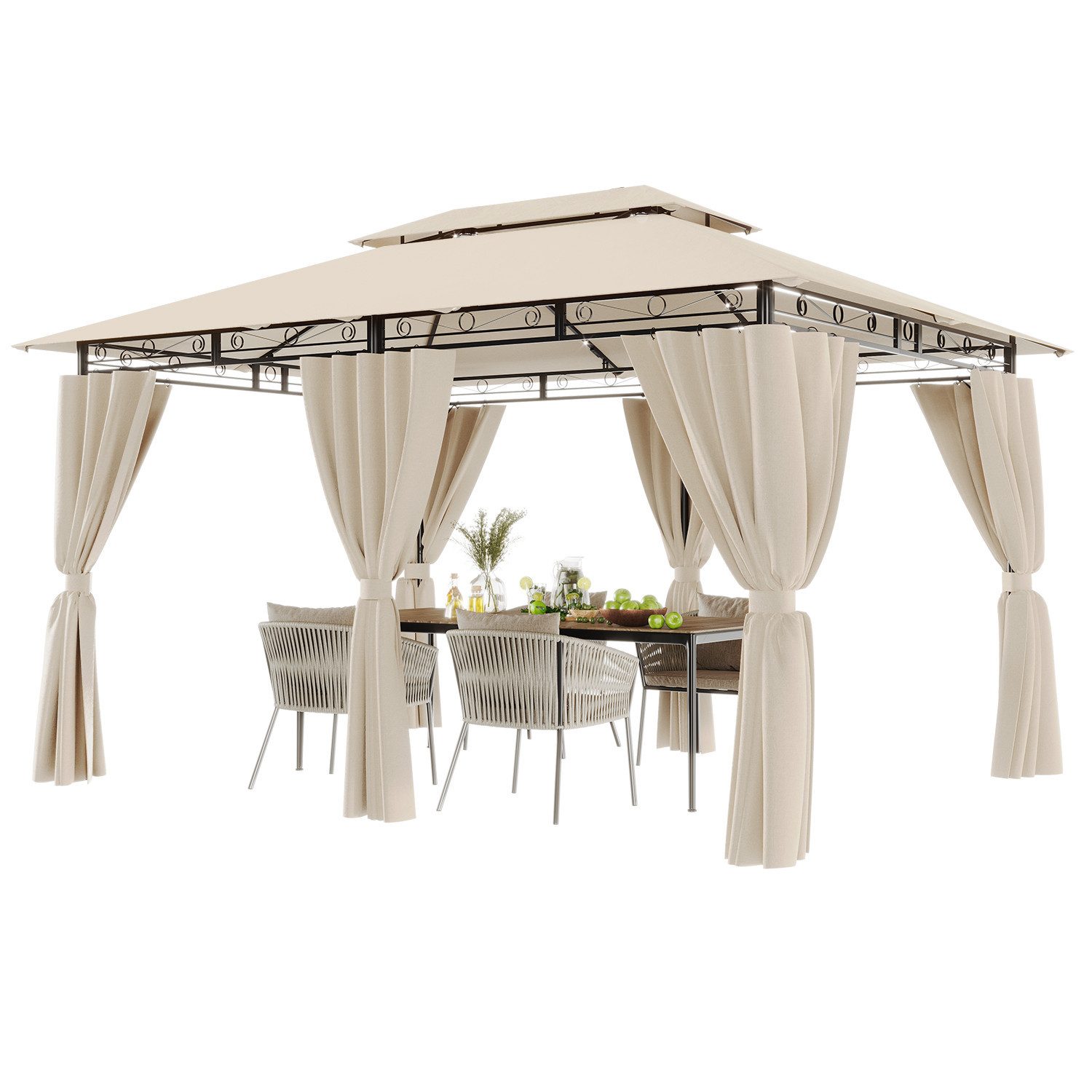 HOMALL Pavillon Winddicht und Wasserdicht, 300x300/300x400cm Pavillon für 4-8 Personen, mit 6 Seitenteilen, (mit LED-Beleuchtung(Akkus: 1 St) und ohne LED-Beleu – Bild 5 von 5