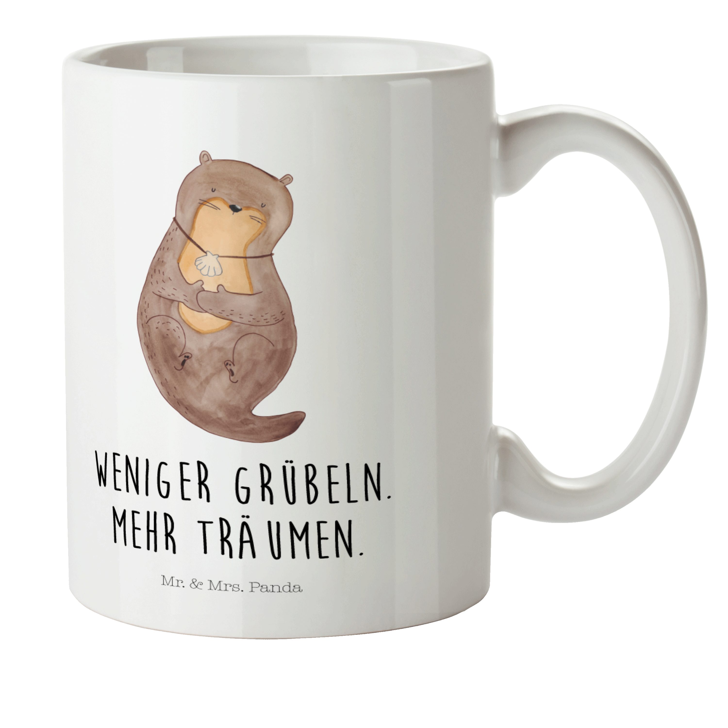 Mr. & Mrs. Panda Kinderbecher Otter mit Muschelmedaillon - Weiß - Geschenk, niedlich, Trinkbecher, Kunststoff | Kindergeschirr