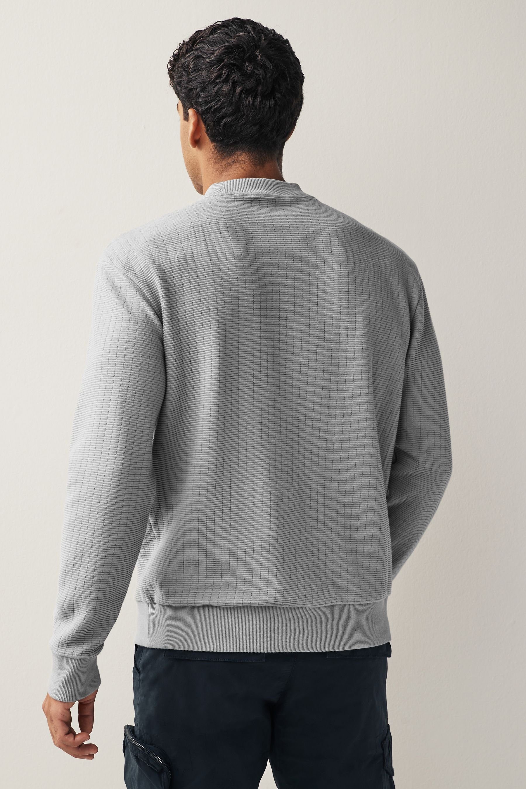 Next Langarmshirt (1-tlg) Strukturiertes Shirt mit Rundhalsausschnitt Grey