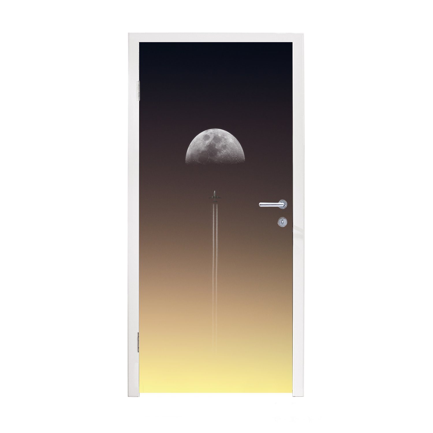 MuchoWow Türtapete Mond - Rakete - Weltraum, Matt, bedruckt, (1 St), Fototapete für Tür, Türaufkleber, 75x205 cm