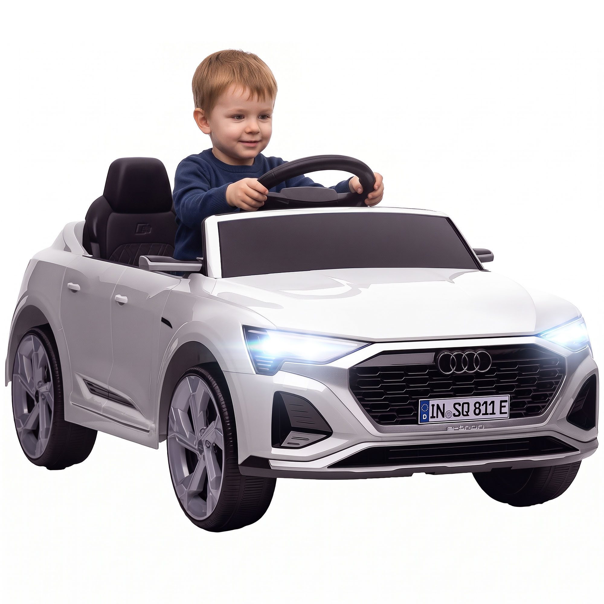 AIYAPLAY Elektro-Kinderauto Kinder 12V Audi Q8 Kinderauto mit 2,4G Fernbedienung, 2 Motoren, Belastbarkeit 30 kg, (1-tlg), 3-5 km,h, für 3-4 Jahre Kinder, Weiß