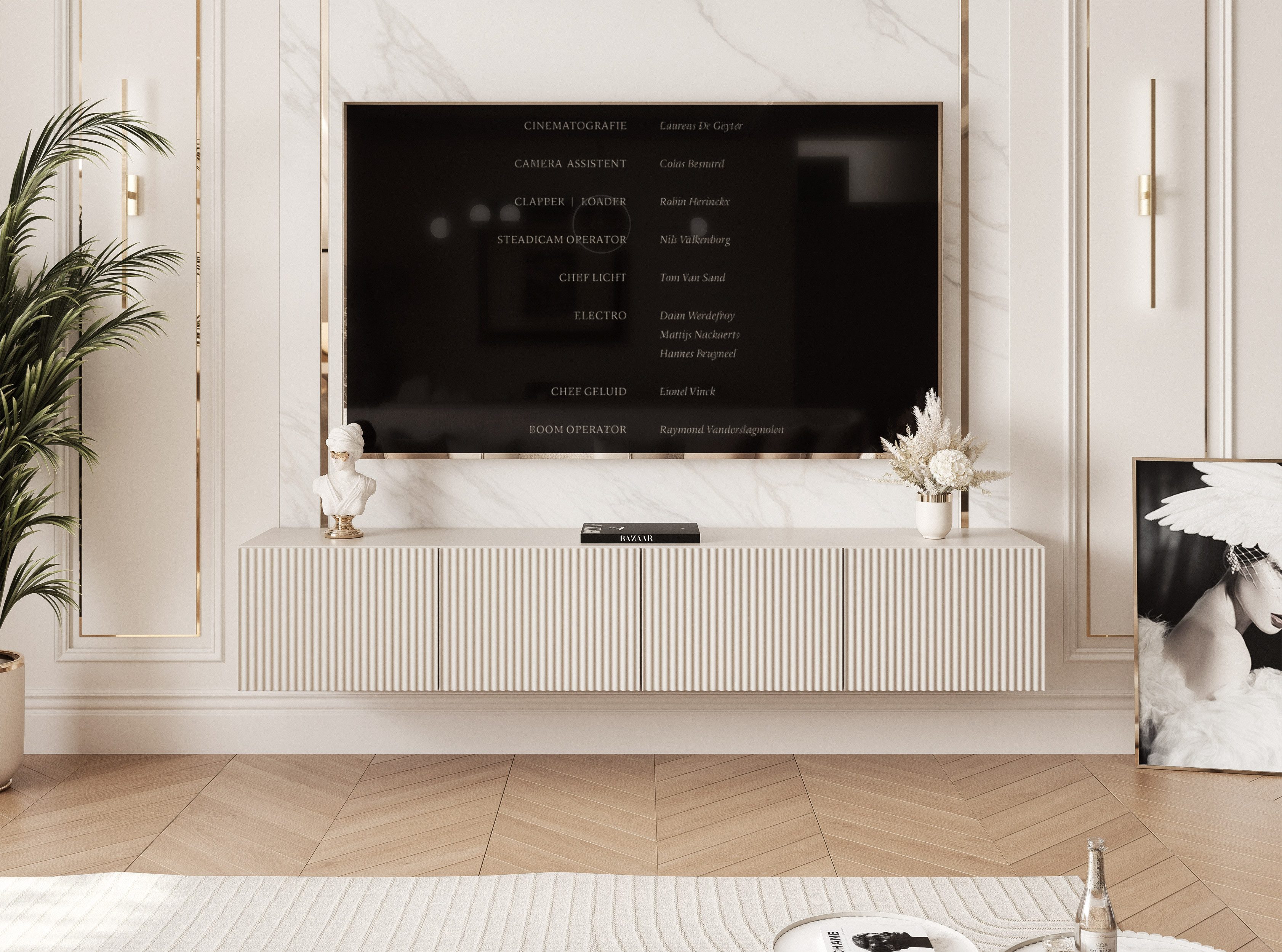 yourhouse24 Lowboard TV ANGEL 200 mit LED-Beleuchtung – Geriffelte Fronten