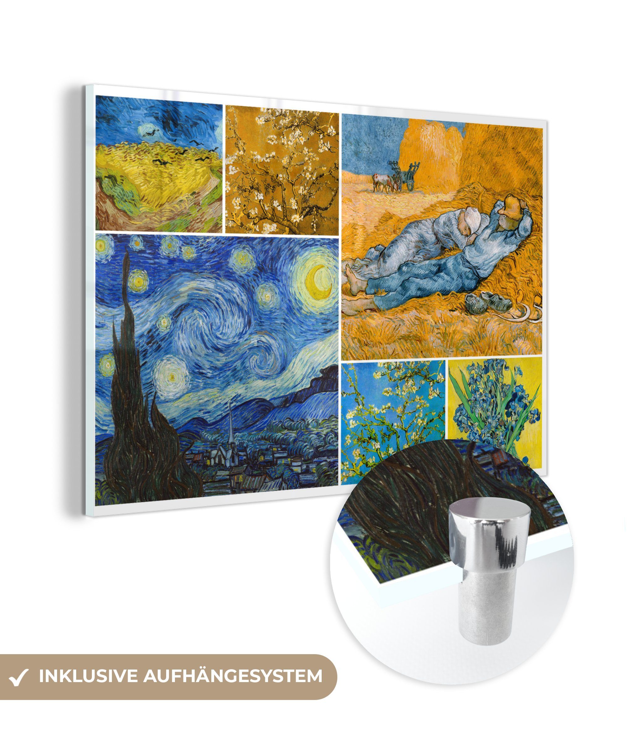 MuchoWow Acrylglasbild Van Gogh - Collage - Alte Meister, (1 St), Glasbilder - Bilder auf Glas Wandbild - Foto auf Glas - Wanddekoration
