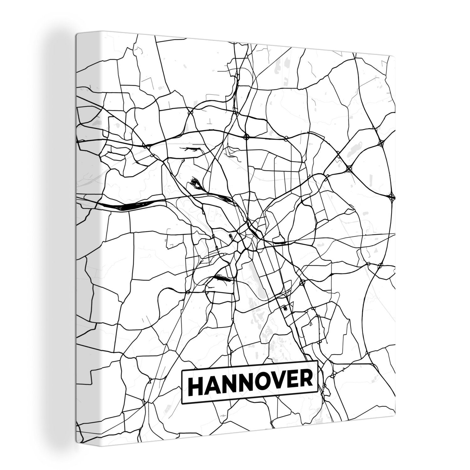 OneMillionCanvasses® Leinwandbild Leinwand Karte - - für Bilder Schlafzimmer St), (1 Hannover Stadtplan, Wohnzimmer
