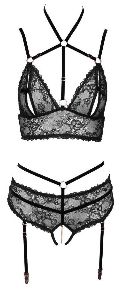 Abierta Fina Set: Bügelloser BH Dessous Set: BH und Straps-Slip mit Ketten günstig online kaufen