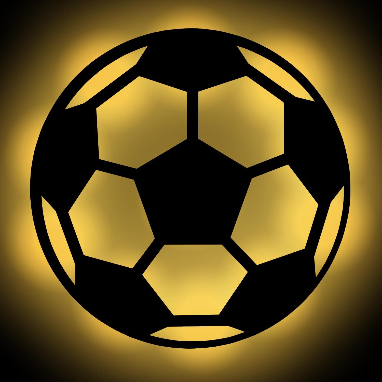 Namofactur LED Dekolicht Fußball - Dekoobjekt aus Holz mit Fussball Motiv - Wand Deko Lampe, Ohne Zugschalter/Stern, LED fest integriert, Warmweiß, Wanddekoobjekt Wohnzimmer Leuchte batteriebetrieben Unbehandelt