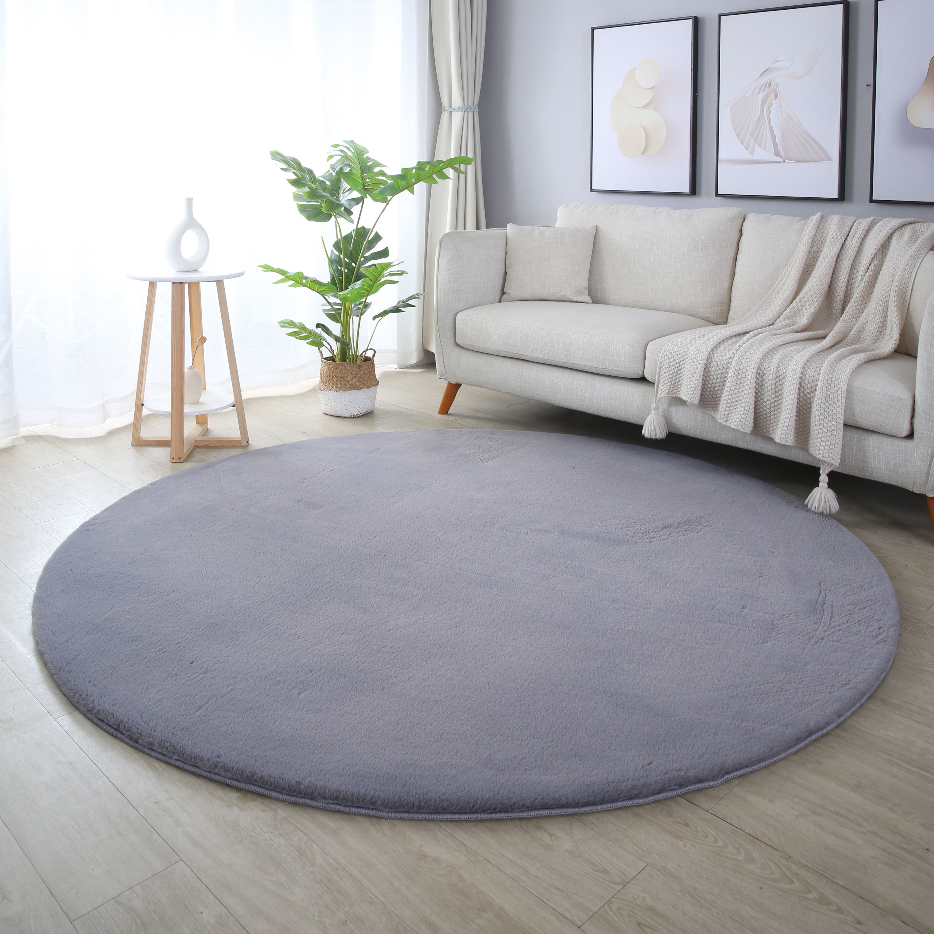 Teppium Teppich Unicolor - Einfarbig, Rund, Höhe: 20 mm, Runder Teppich Wohnzimmer Einfarbig Shaggy Flauschiger Felloptik