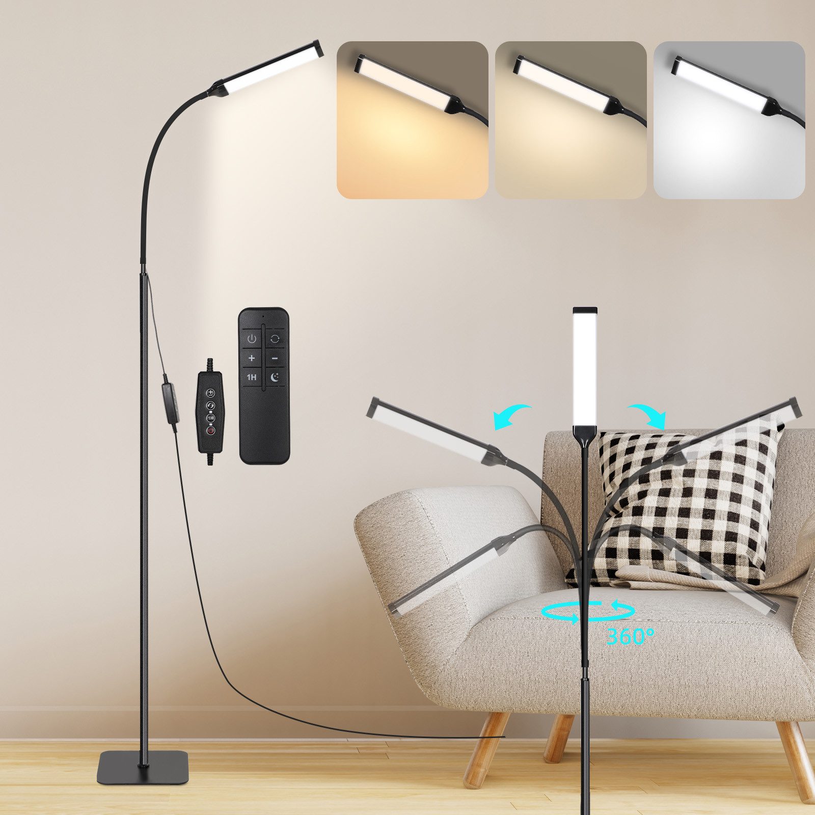 LED Stehlampe 120 LED Standleuchten mit Fernbedienung,Schlanke LED Leselampe Stehend