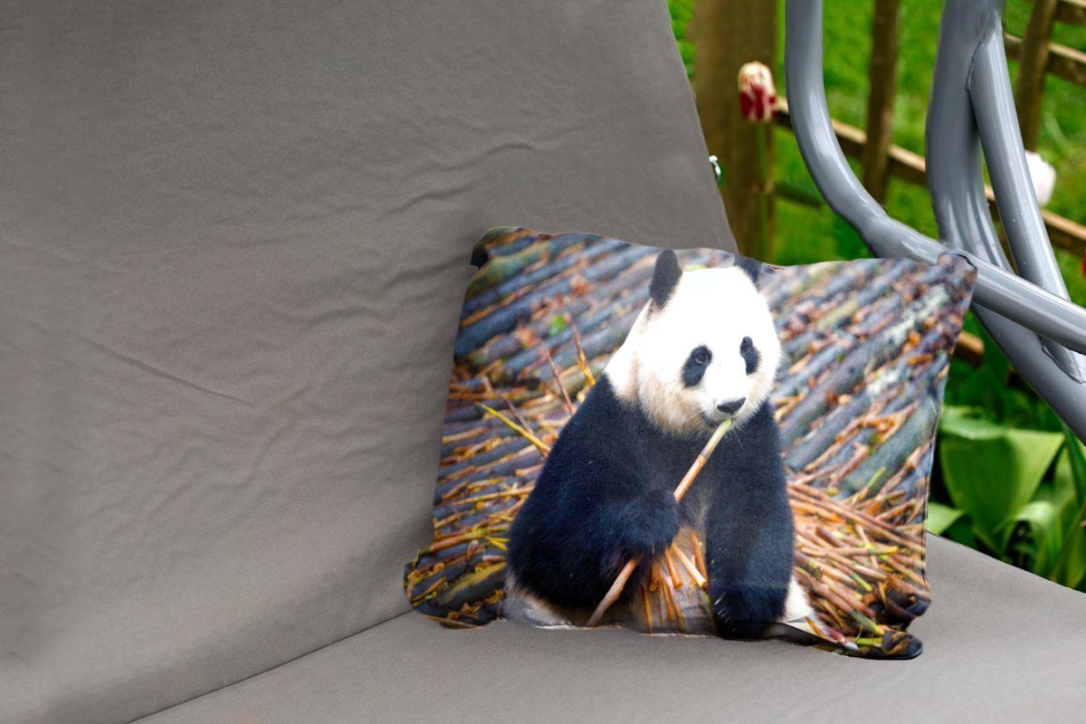 Outdoor-Dekorationskissen, - Kissenhülle Großer Dekokissen Panda MuchoWow Dekokissenbezug, Blätter, Bambus Polyester, -