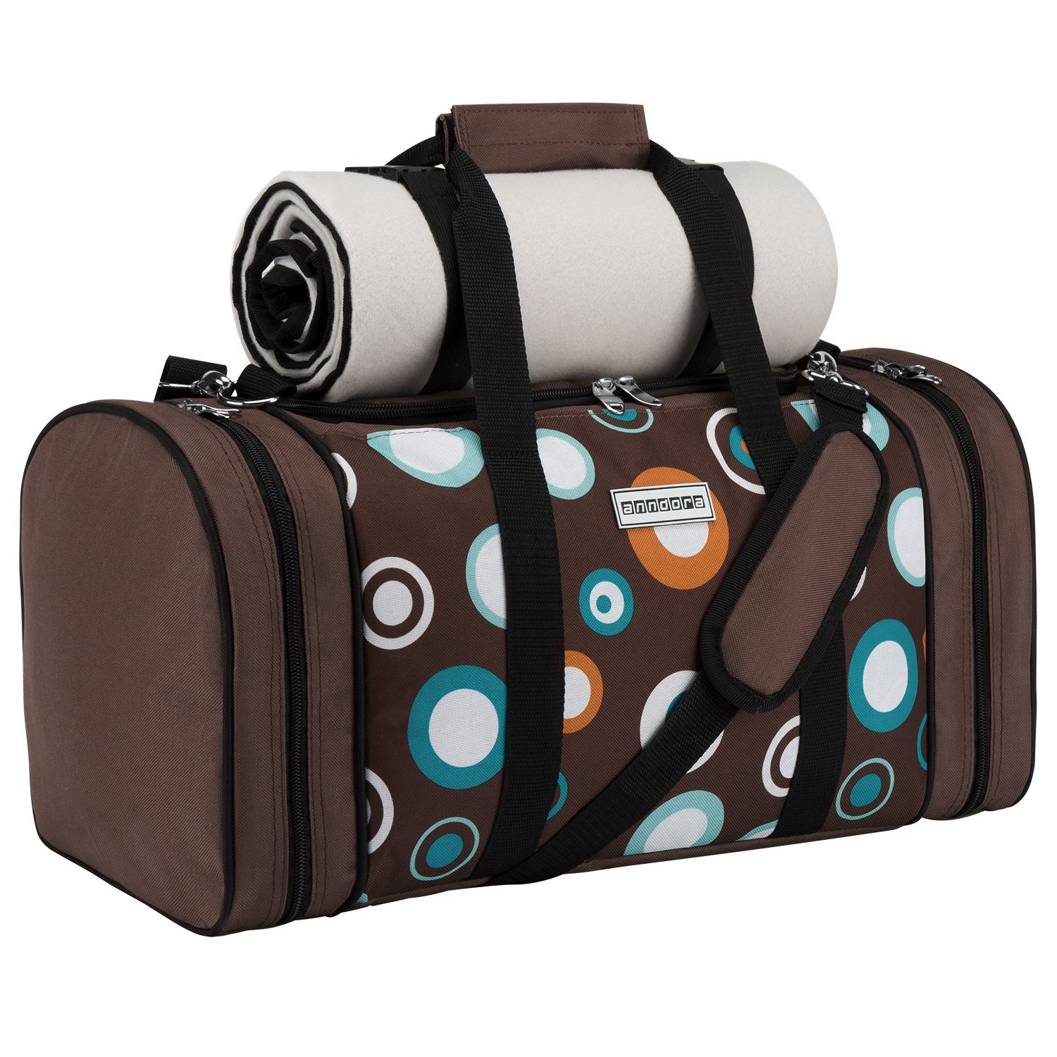 anndora Picknickkorb Kühltasche inkl. Outdoordecke + 20 tlg. Zubehör f. 4 Personen, gepolsterter Tragegurt - zusammenlegbare Outdoordecke