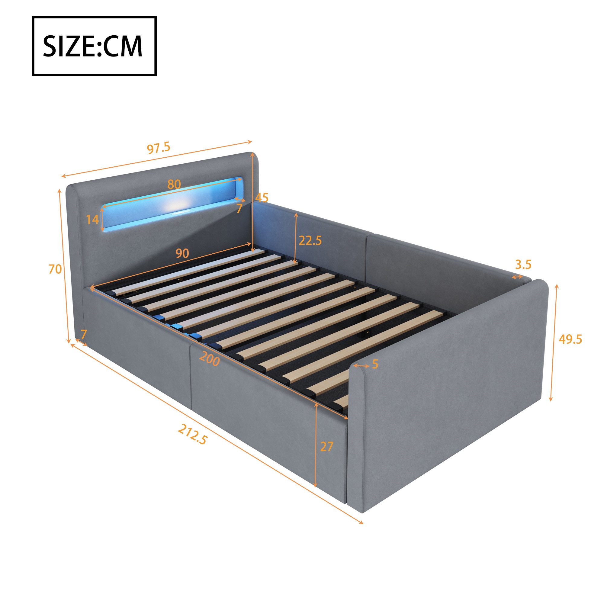 Celya Polsterbett Kinderbett, Mit LED-Licht, Mit Nachtlicht und USB-Ladeans günstig online kaufen