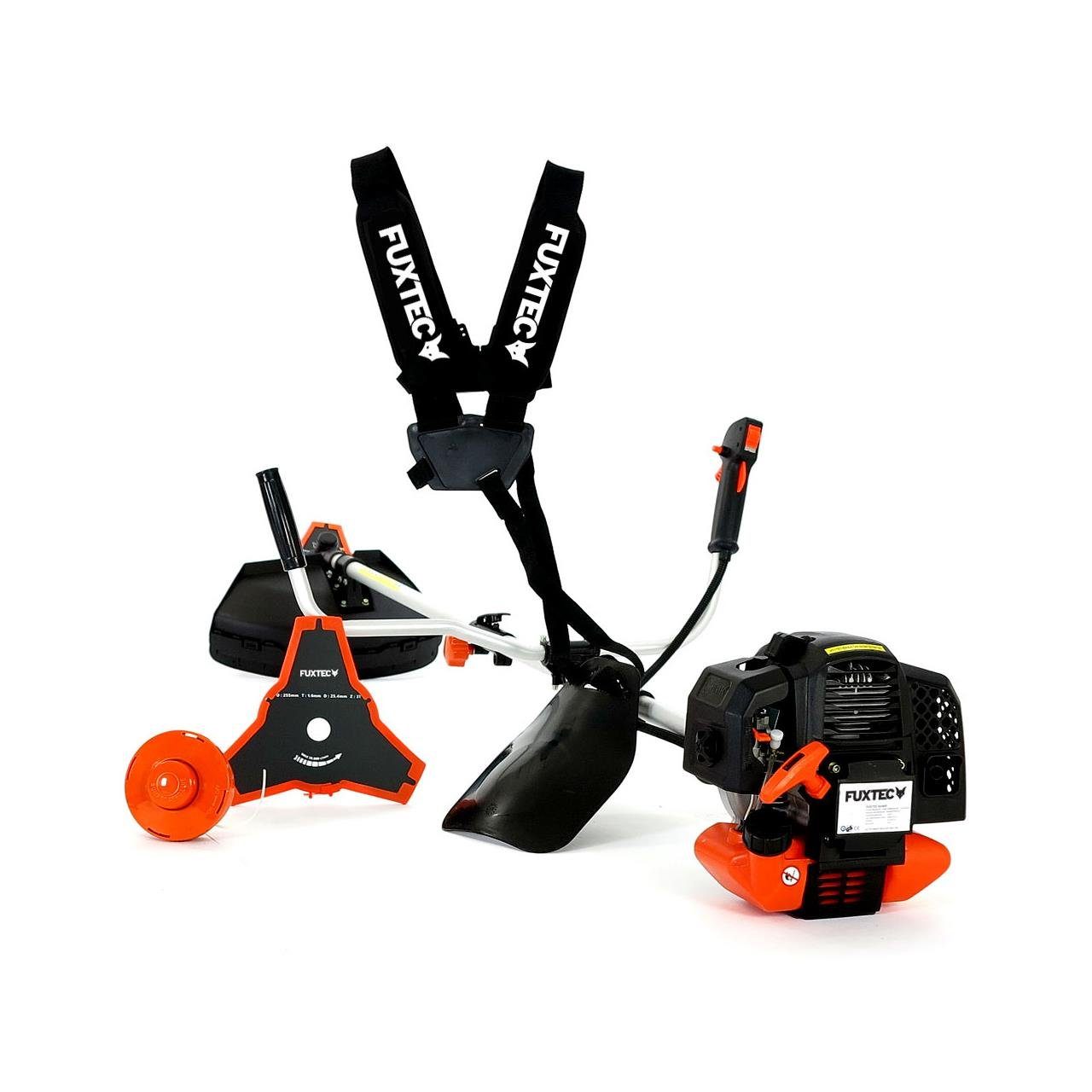 FUXTEC Benzin-Motorsense FX-MS152, 44 cm Arbeitsbreite Messer, 3PS, 52ccm, 32cm Schnittbreite, Zweihandgriff, Profi-Komfort-Tragegurt