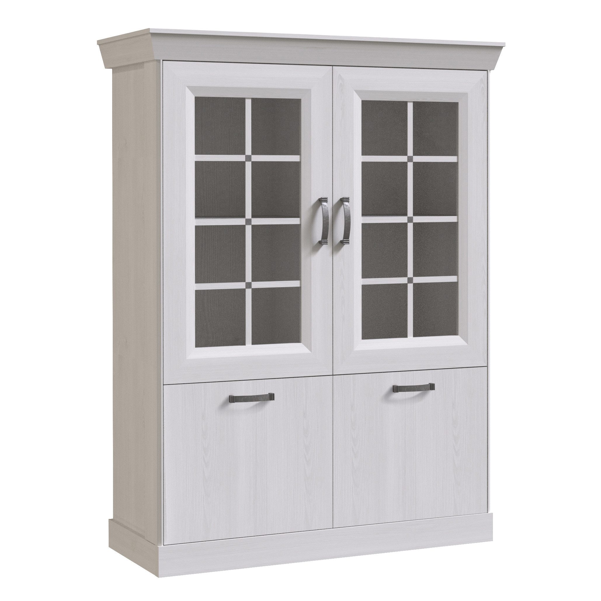 Newroom Vitrine Schnee Eiche 119 cm Highboardvitrine Schnee Eiche Modern Kommode Sideboard Wohnzimmer