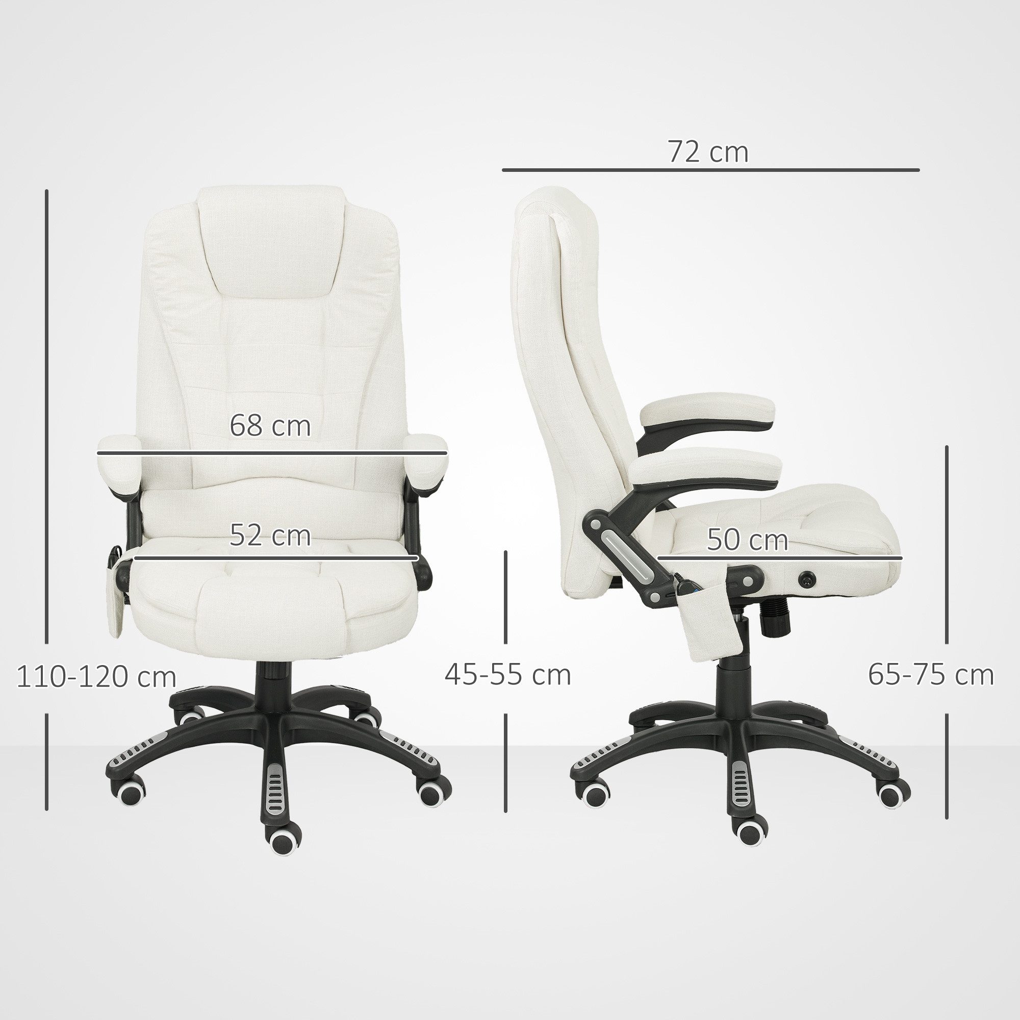 Vinsetto Schreibtischstuhl Ergonomischer Chefsessel mit Heiz-/Liegefunktion u. Computerstuhl (Massagesessel, 1 St), für Wohnbereich, Weiß