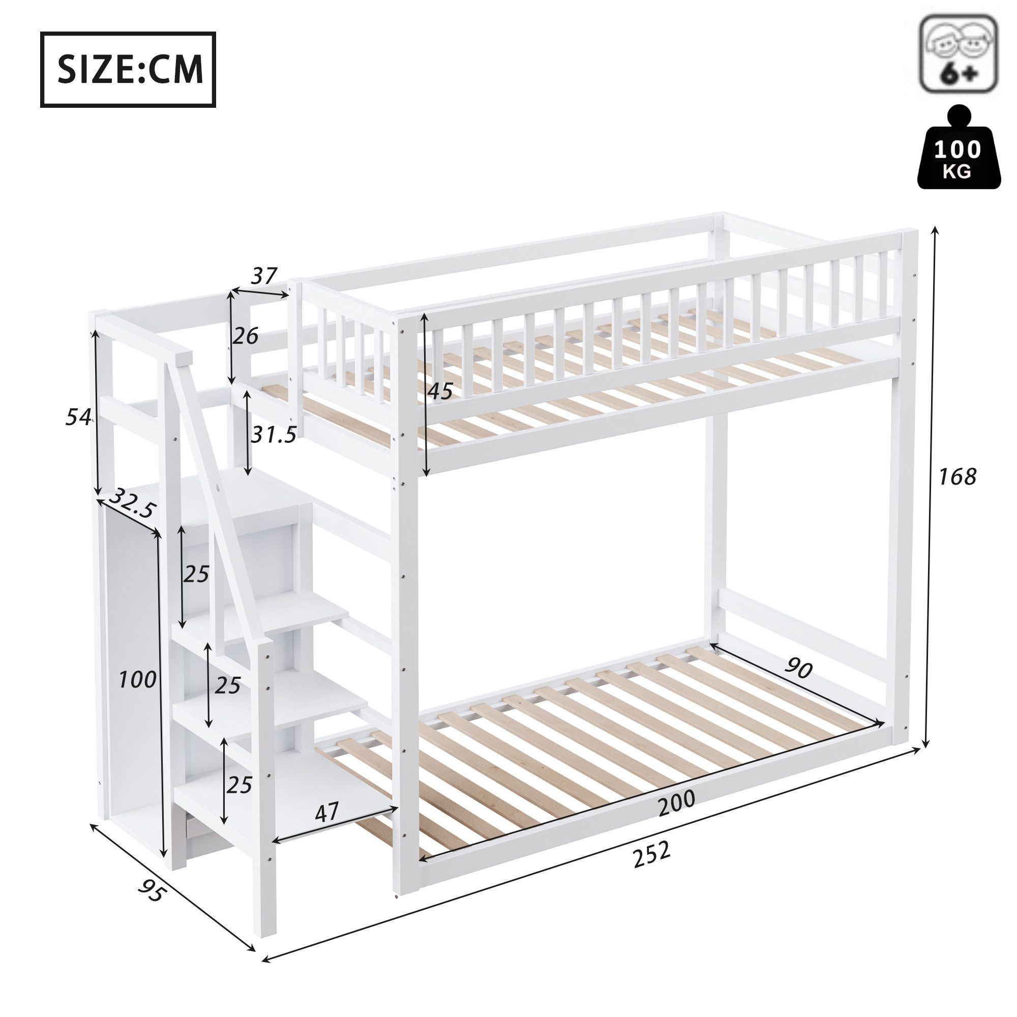 Flieks Etagenbett, Kinderbett Holzbett 90x200cm mit Ausfallschutz und Kleid günstig online kaufen