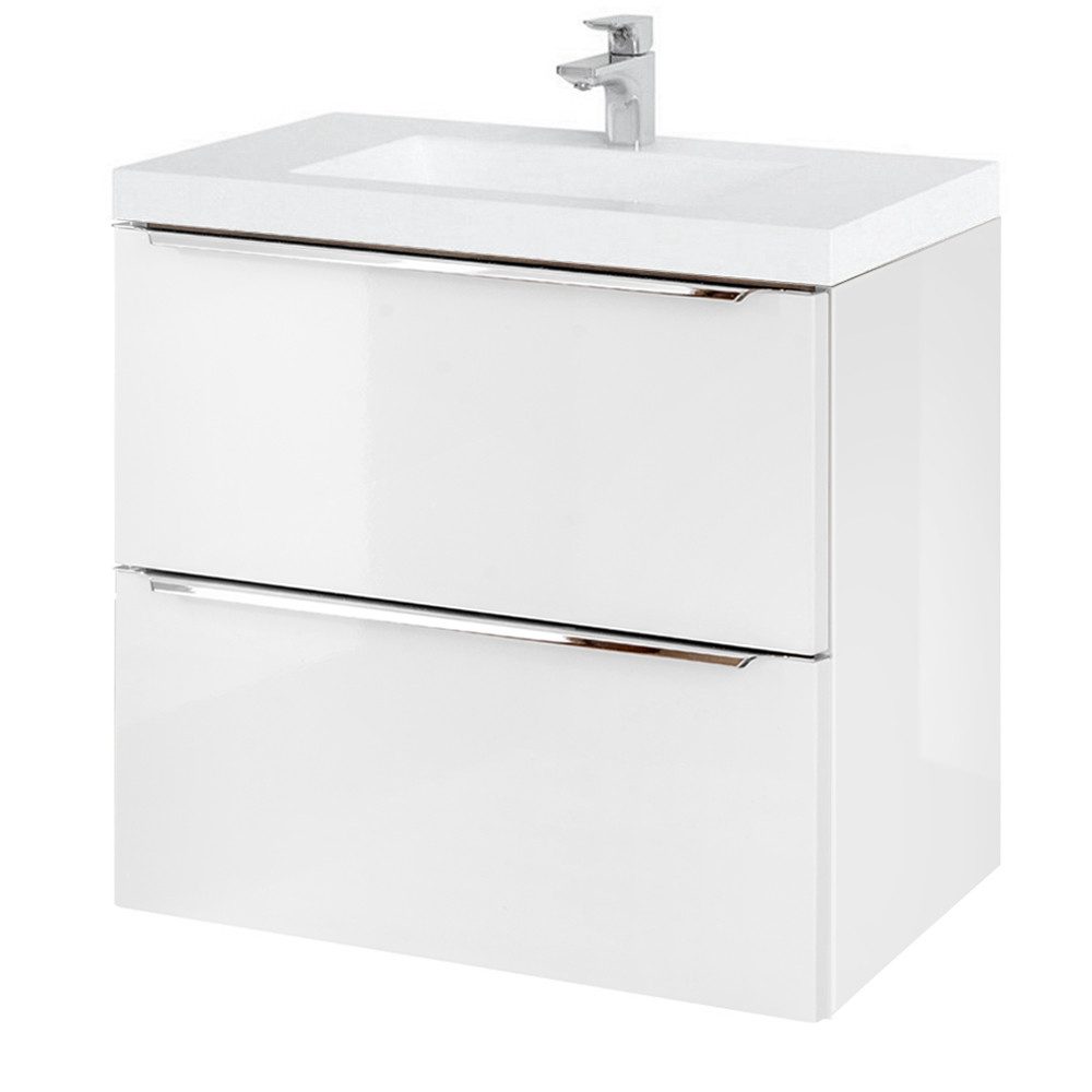 Lomadox Waschtisch TOSKANA-56, -Unterschrank 60cm mit Waschbecken Hochglanz weiß, B/H/T 61/61/46 cm