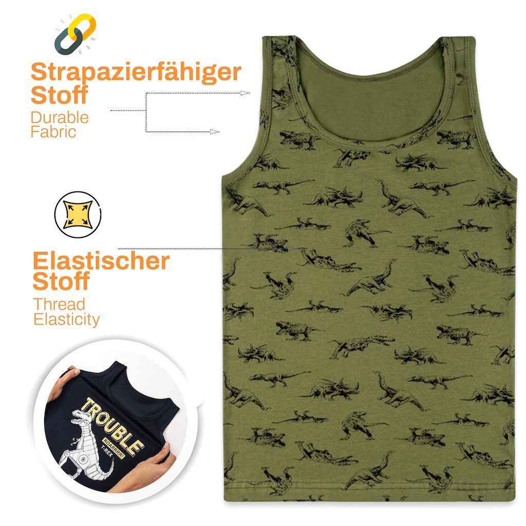 aus Jungen LOREZA 5 Unterhemd Unterwäsche Baumwolle Dinosaurier 5-St) Unterhemden Tank (Spar-Packung,