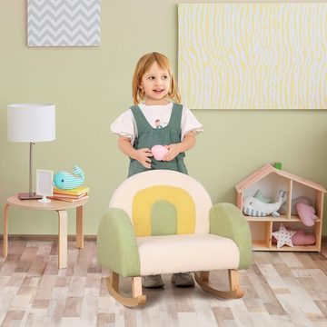 HOMCOM Sessel Schaukelstuhl für Kleinkinder Niedliches Design, Schaffell-Imitat Grün (Set, 1-St., Kindercouch für Kinder ab 1,5-3 Jahre), 50B x 45T x 44H cm