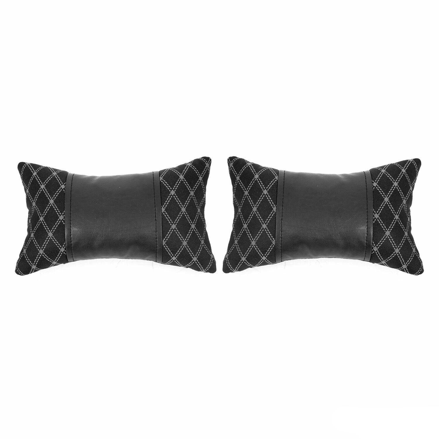 OMAC Autokopfstütze 2 Stück KFZ Auto Autositzkissen Nackenkissen Leder Schwarz, (2-St)