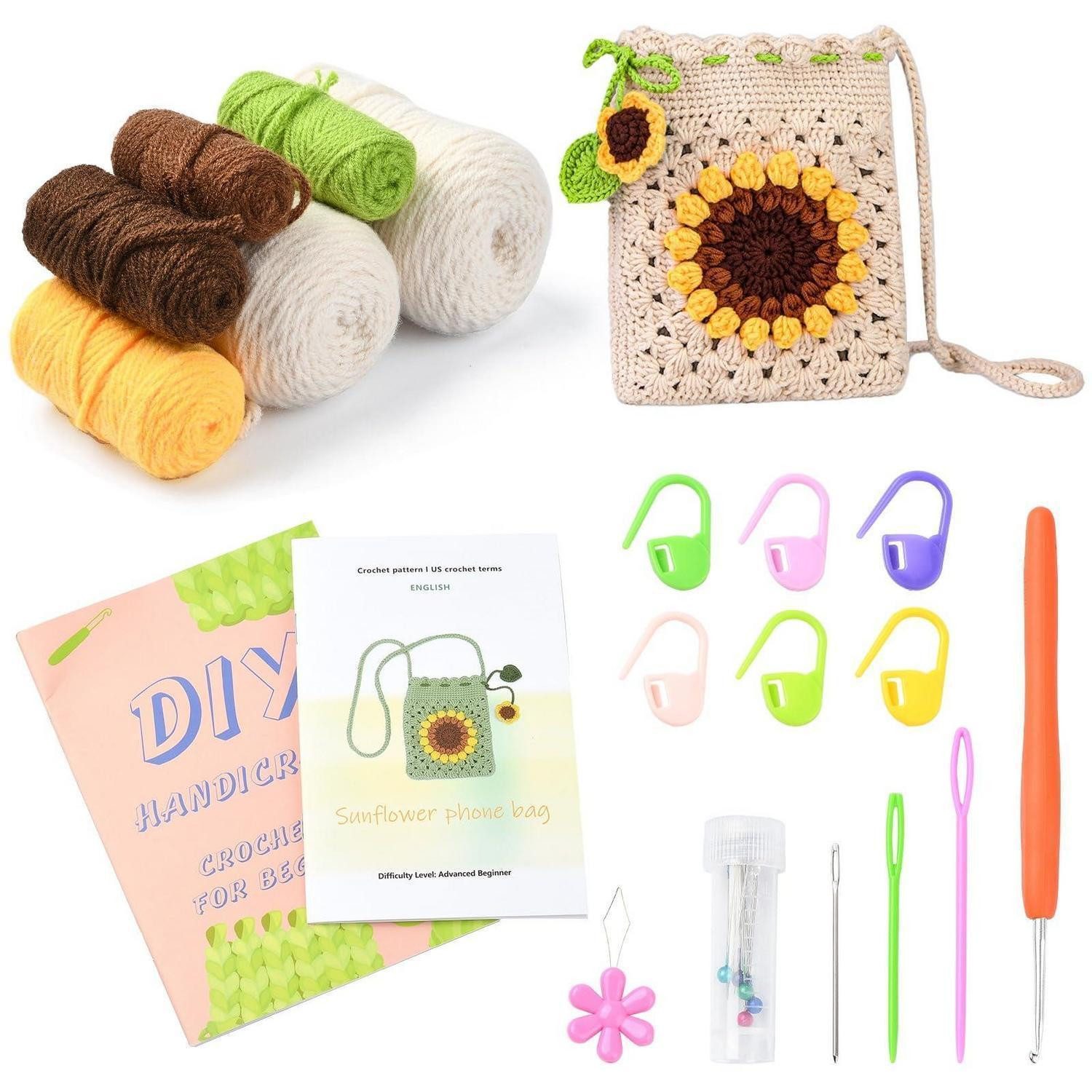 LuxusKollektion Häkelnadeln Häkelset Sonnenblumen Tasche DIY Deko, 1 St.