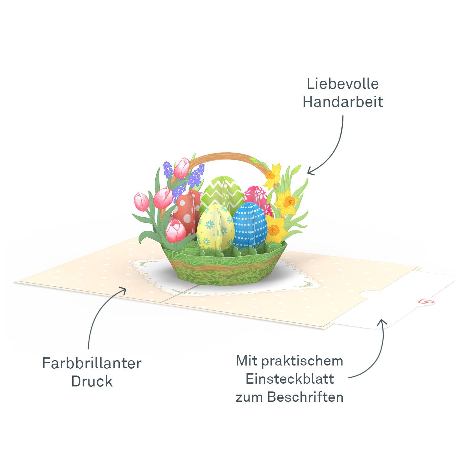 papercrush Osterkarte Frohe Ostern Pop-Up Karte mit Ostereiern, inkl. Umschlag, Handgemacht, Verschenkfertig, Pop-Up
