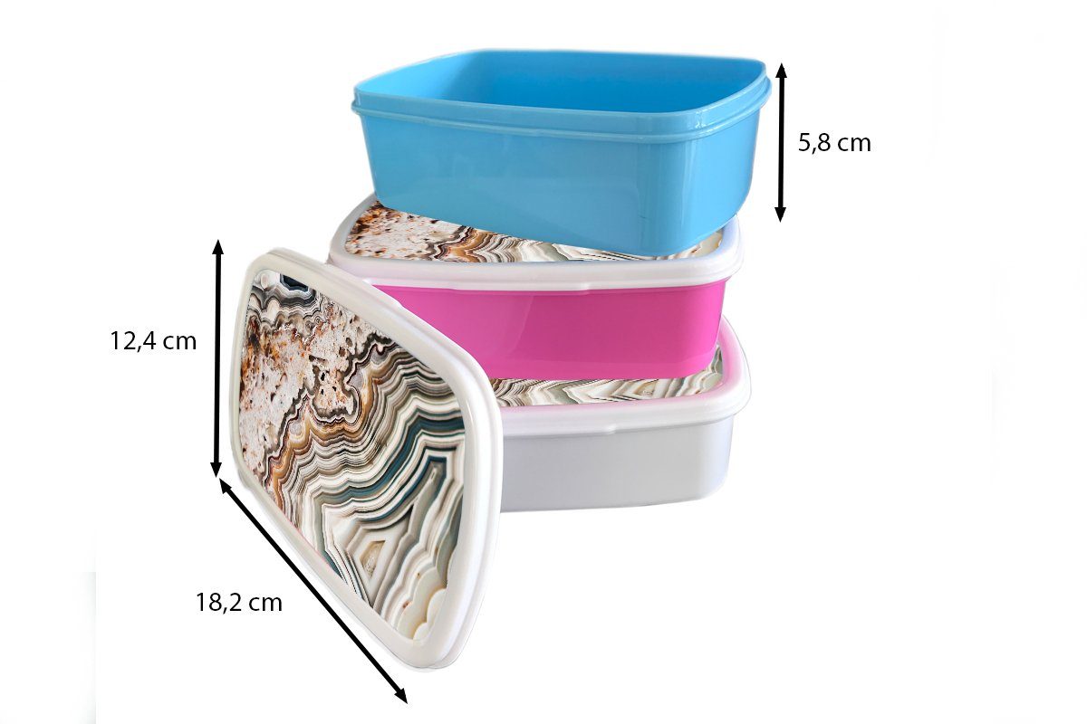 MuchoWow Lunchbox Edelstein Marmor Kinder Natur weiß (2-tlg), - Erwachsene, Mädchen - Kunststoff, und Jungs für Brotdose, Brotbox Abstrakt, - und für