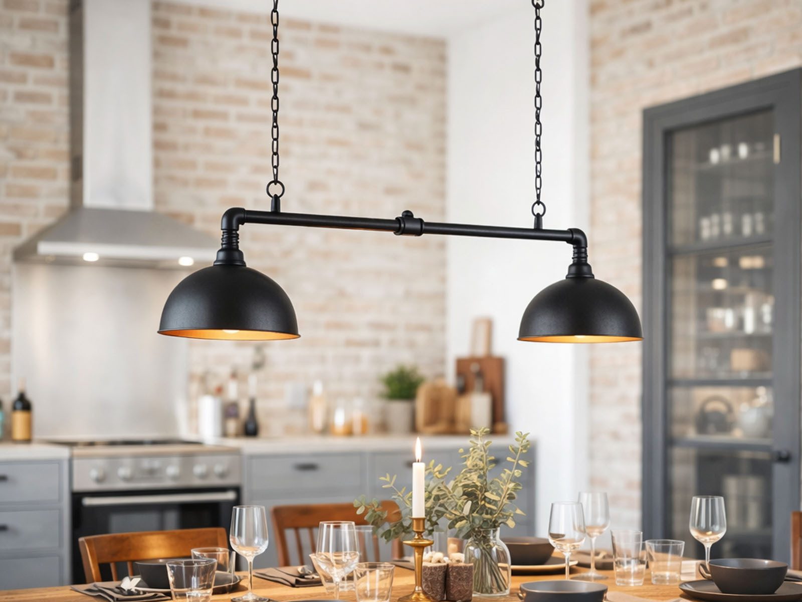 FISCHER & HONSEL LED Pendelleuchte aus Metall im Rohrdesign, Breite 87cm, Dimmfunktion, LED wechselbar, Warmweiß, Balkenlampe zweiflammig Industrial, Hängelampe für Esszimmer Esstisch