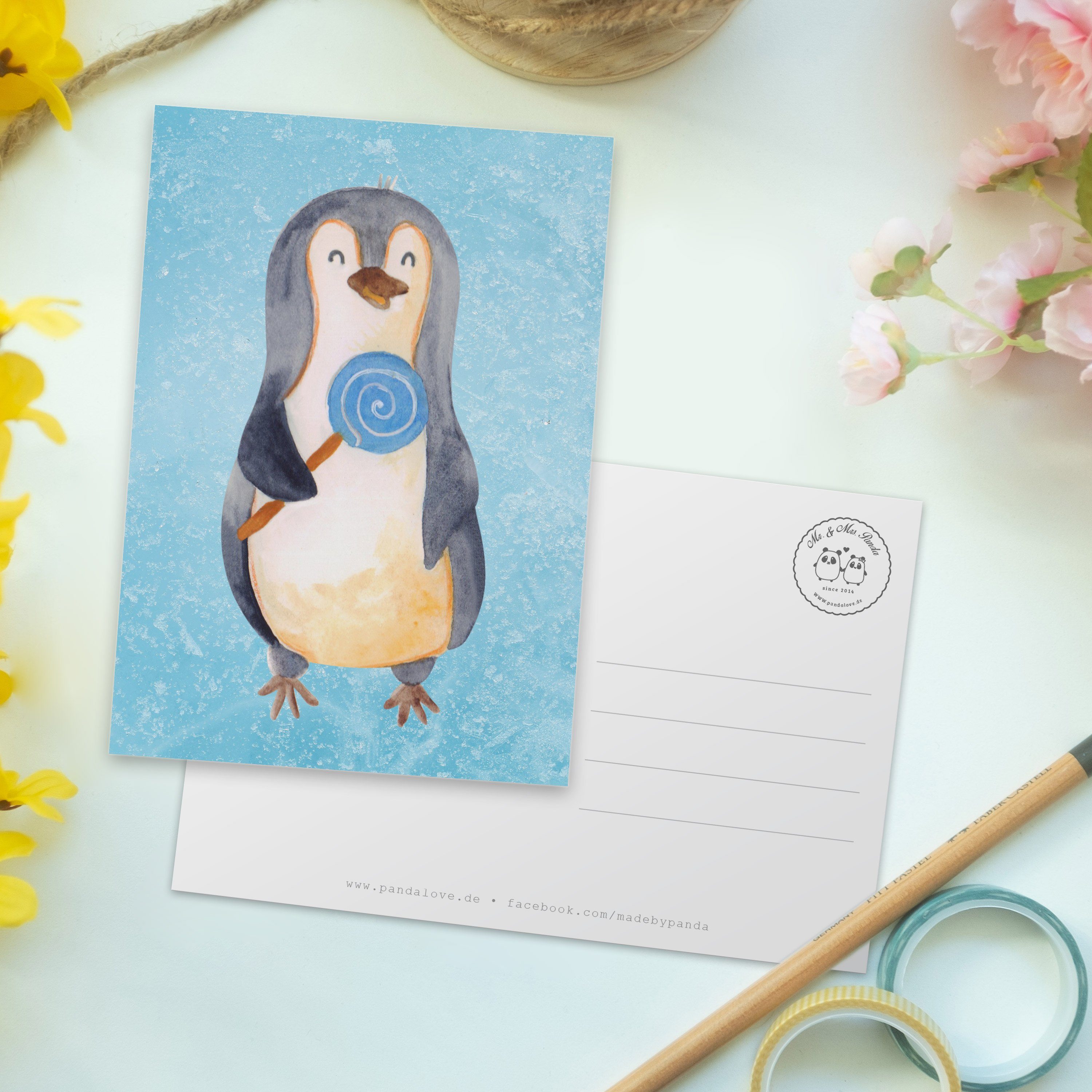 Lolli & - Pinguin Pinguine, Geschenk, Kind, Mr. Eisblau Mrs. Geburtstagskarte - Postkarte Panda