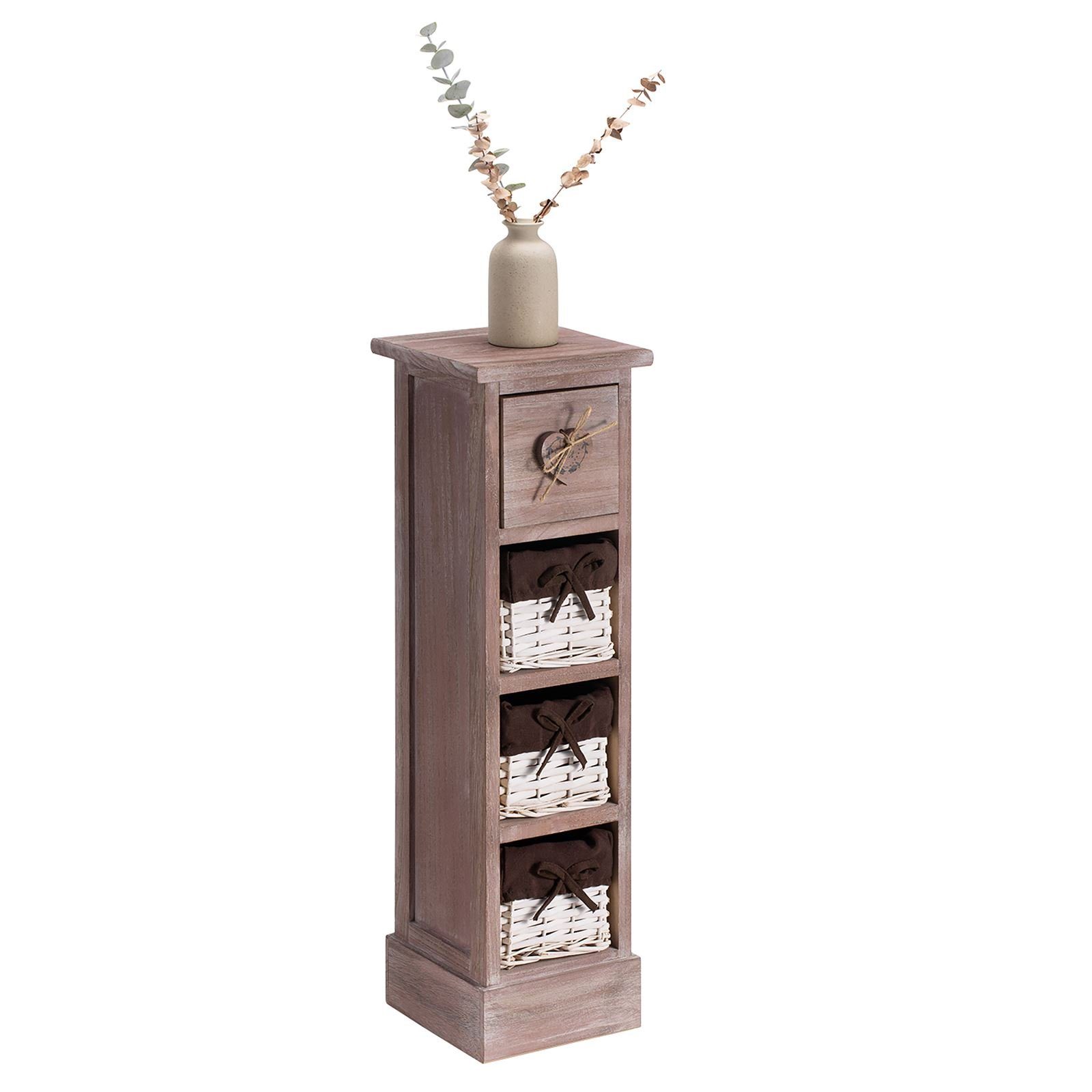 CARO-Möbel Kommode FLOWER, Regal Flower Beistellschrank Blumenregal 1 Schublade und 3 Körbe, brau