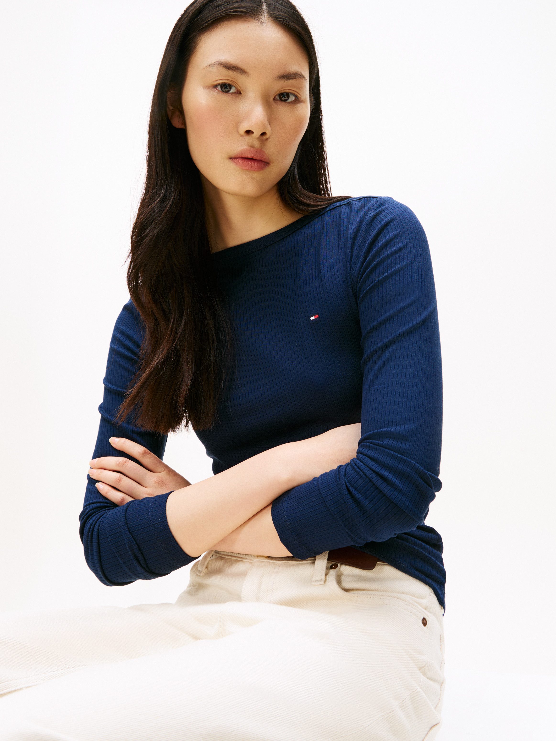 Tommy Hilfiger Langarmshirt "SLIM 5X2 RIB BOAT-NK LS mit U-Boot Ausschnitt günstig online kaufen