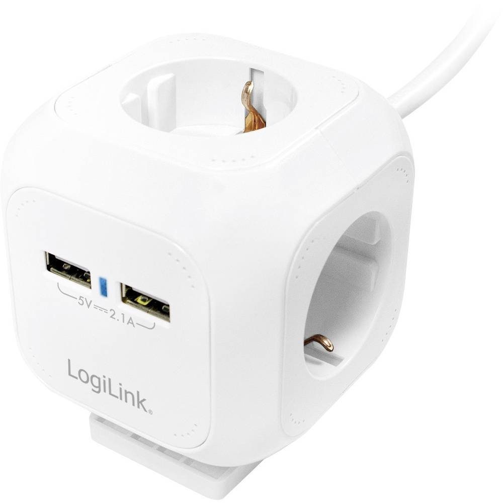erhöhter mit USB LogiLink Berührungsschutz, Cube Multifunktionssteckdose Steckdosenleiste, 4+2 Power