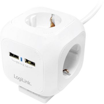 LogiLink Power Cube 4+2 Multifunktionssteckdose Steckdosenleiste, erhöhter Berührungsschutz, mit USB