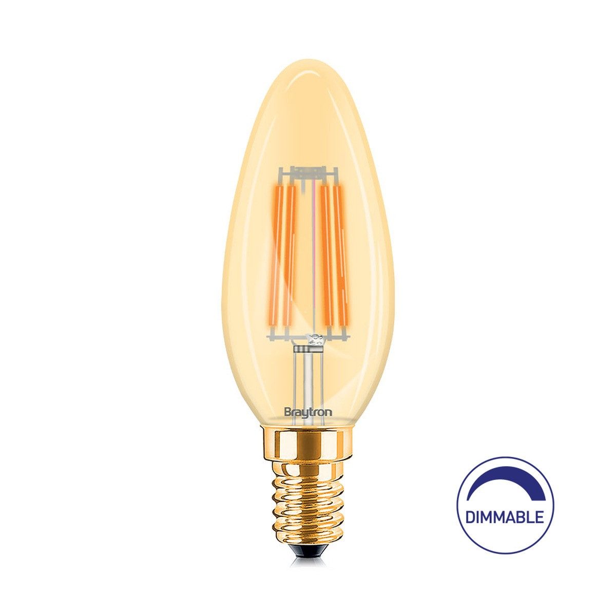 Braytron LED-Leuchtmittel LED E14 4W Retro Leuchtmittel AMB 2200K Warmweiß Kerzenform, E14, Warmweiß, Energieeffizient, Flimmerfrei, Langlebig, Dimmbar, 10er Set