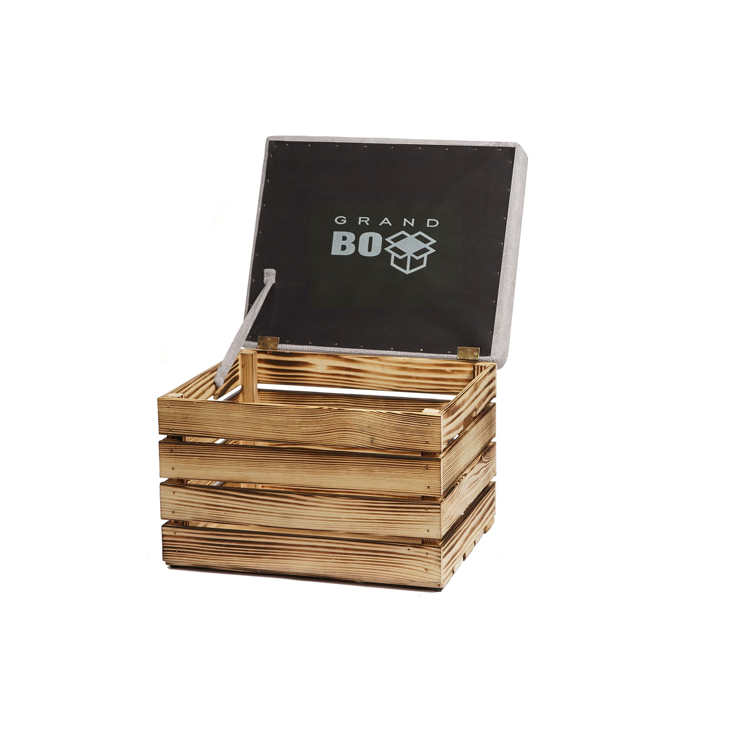 GrandBox Dekokiste Sitzhocker mit Stauraum 37x40x50 mit Polster – geflammt (1er Set)