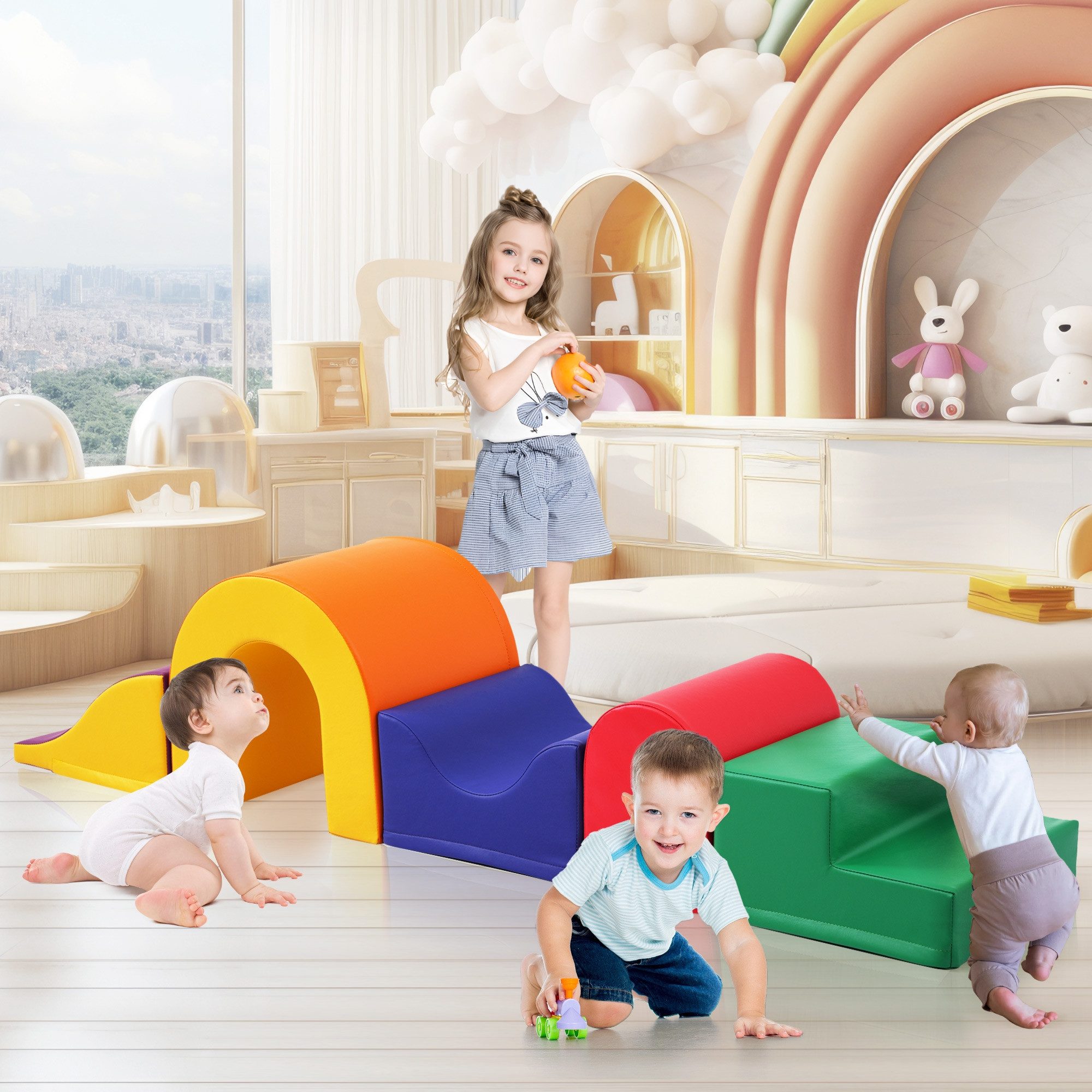 MC Star 5-in-1 Riesige Bunte Weiche Schaumstoff-Bausteine Spielbausteine, (für Kinder – Perfekt für Kreatives Spielen, Klettern, Kriechen und Motorikförderun)
