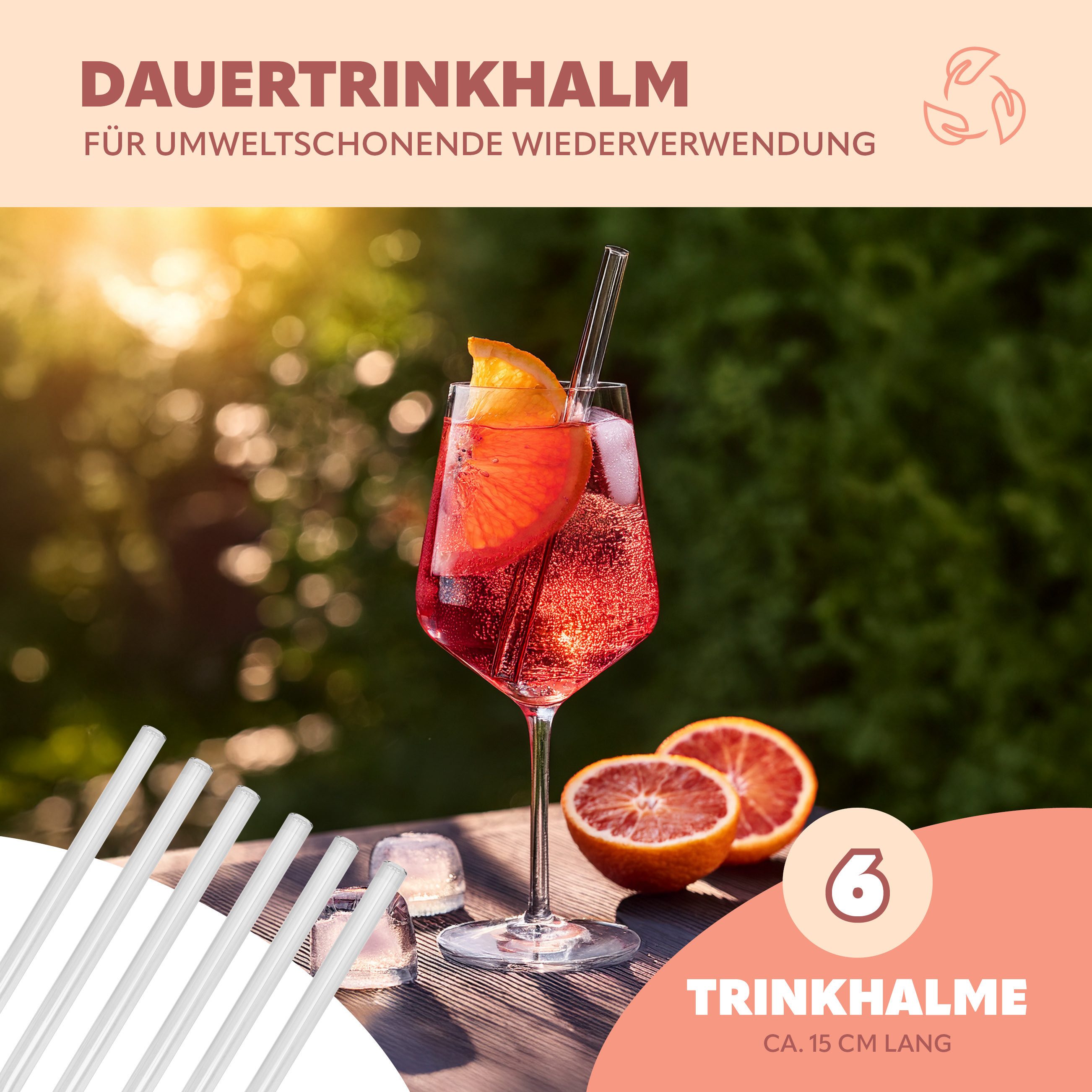 bremermann Trinkhalme 6er Glas-Trinkhalme, 15 cm Länge, wiederverwendbar, transparent inklu – Bild 3 von 5
