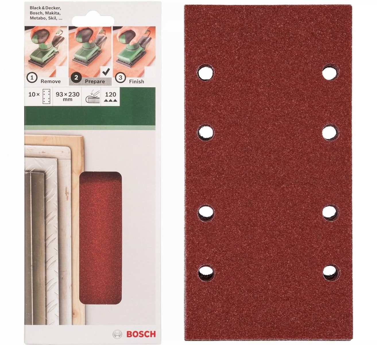 Schleifpapier Schleifblatt Klett 10 x, 93 x 185 mm, Körnung 120 für Schwingschleifer