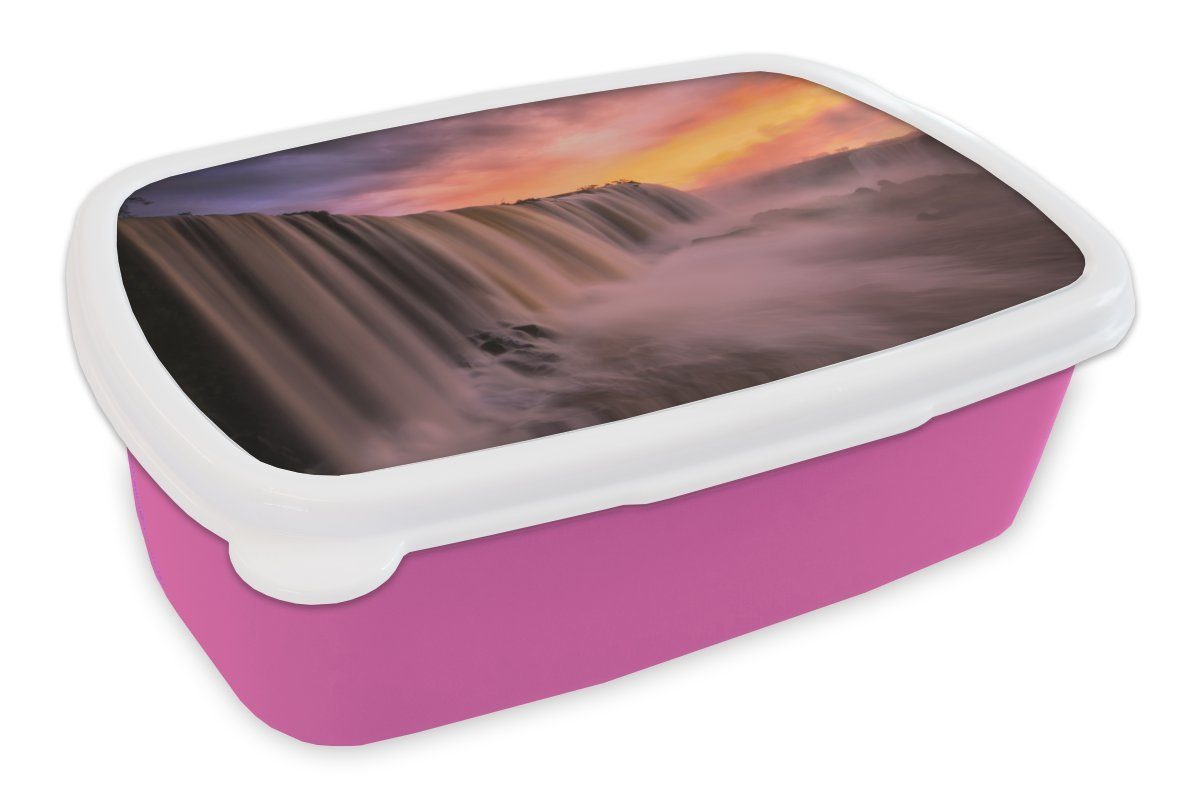 Freigabe MuchoWow Lunchbox - Erwachsene, (2-tlg), Mädchen, Kinder, Snackbox, für Sonnenuntergang Wasserfall Brotbox - Brotdose rosa Natur, Kunststoff, Kunststoff