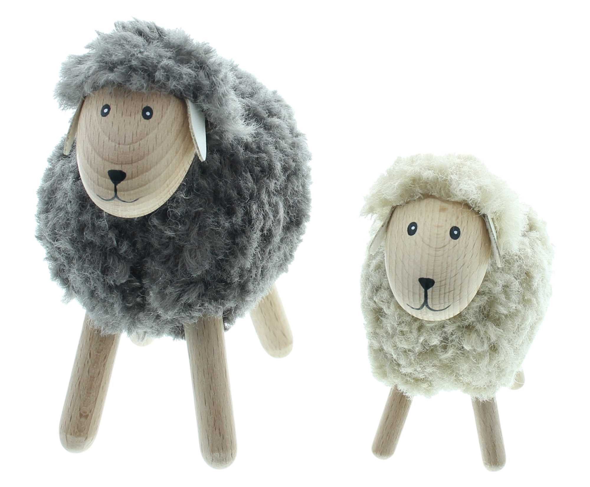 Dekoleidenschaft Dekofigur Schaf "Flauschi" aus Holz & Wolle, braun + beige, Schäfchen, Osterdeko (2 St., im Set) – Bild 3 von 5