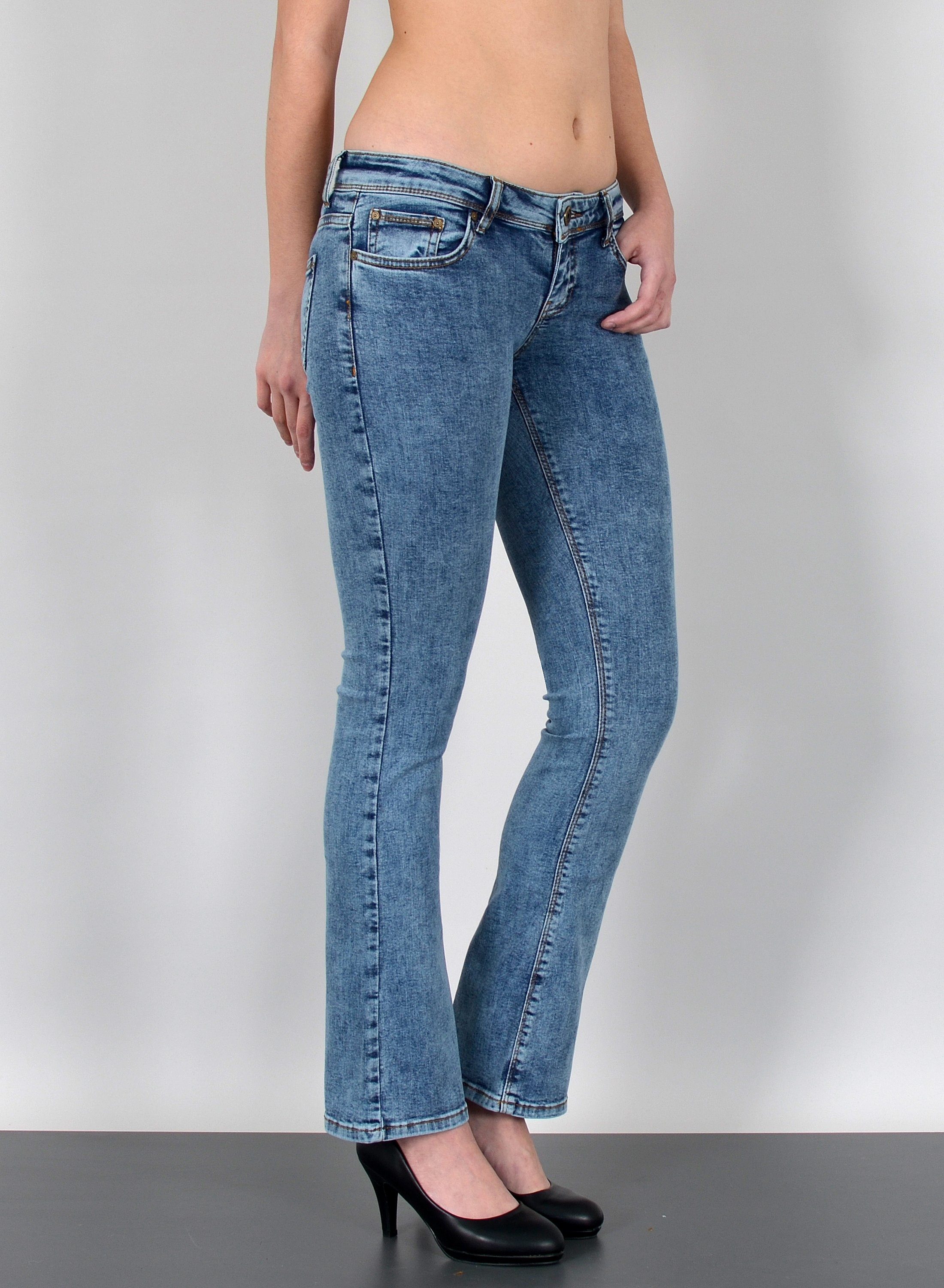 ESRA Bootcut-Jeans Schlaghose Damen Bootcut Jeans Stretch Hose mit niedrigem Bund B4 Damen Jeans Bootcut Hose Flared Leg Jeans Wide Leg Jeans weites Bein
