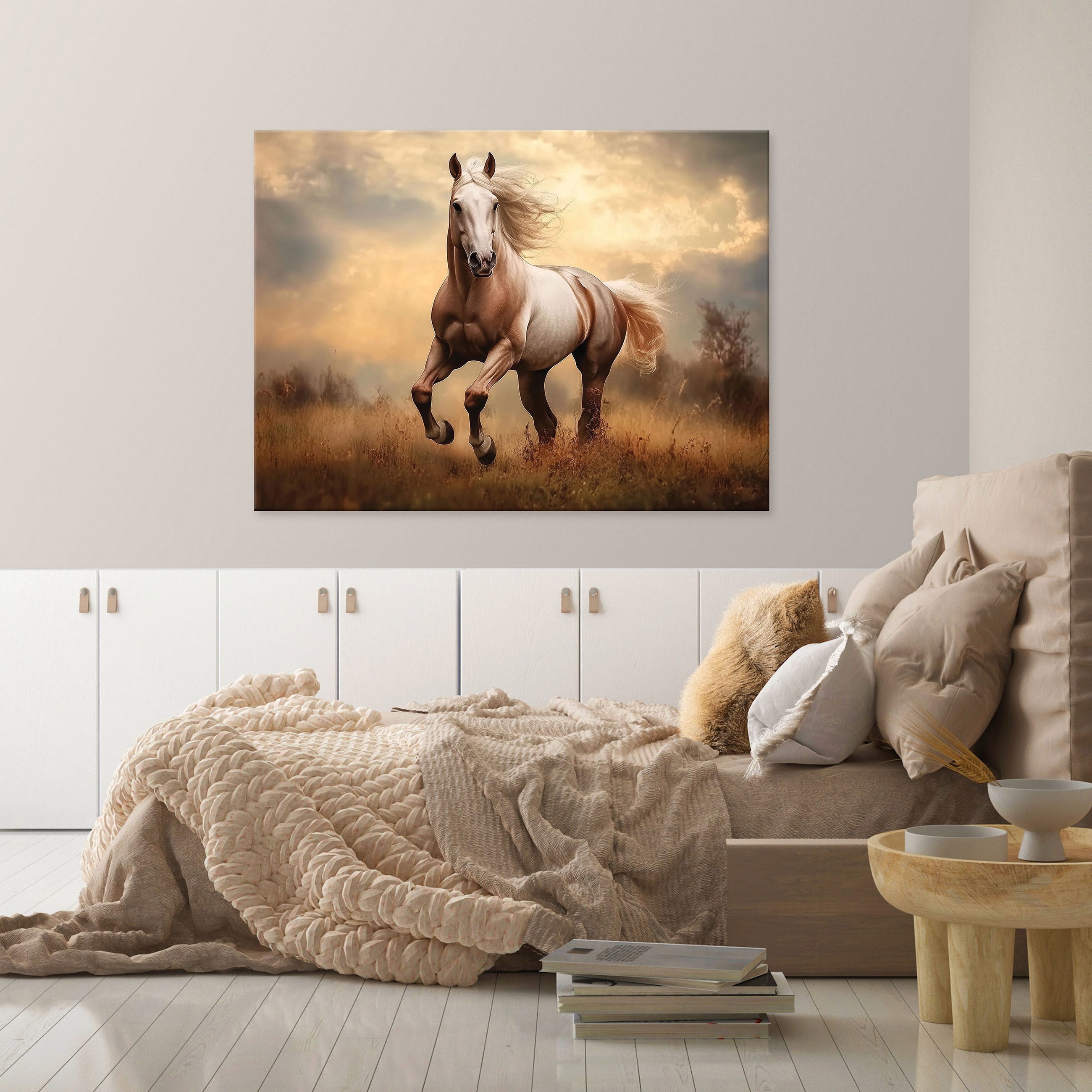 Wallarena Leinwandbild Pferd Feld Tier Natur Wandbilder Wand Deko XXL Bilde günstig online kaufen