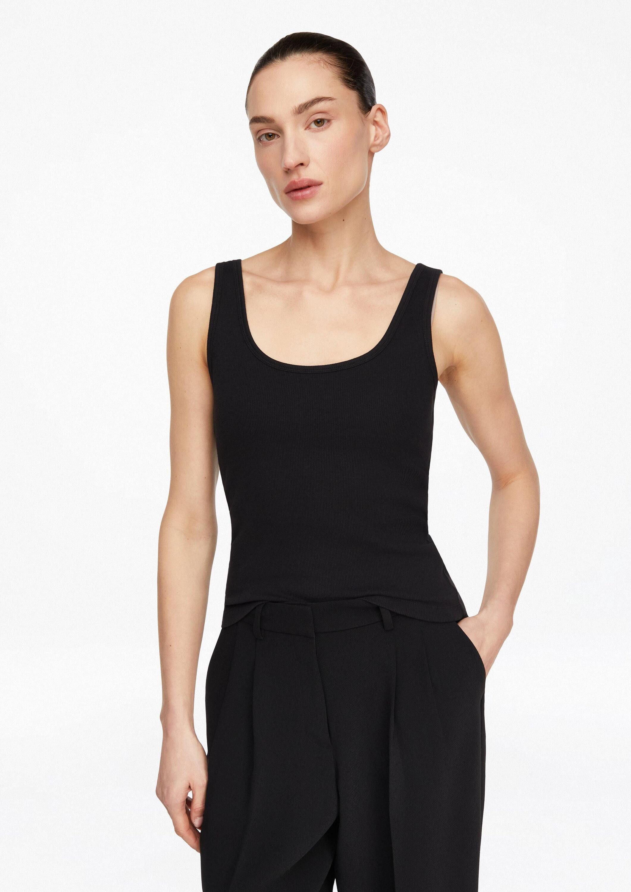 comma Muskelshirt T-Shirt Geripptes Tanktop mit Rundhalsausschnitt