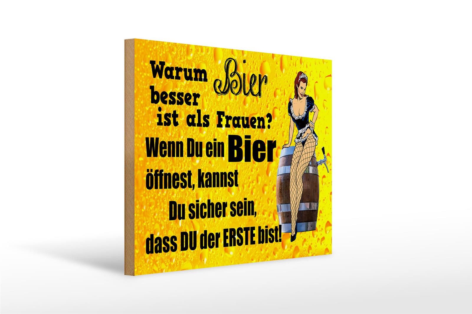 Holzbild Pinup 40x30cm Warum Bier besser ist als Frauen