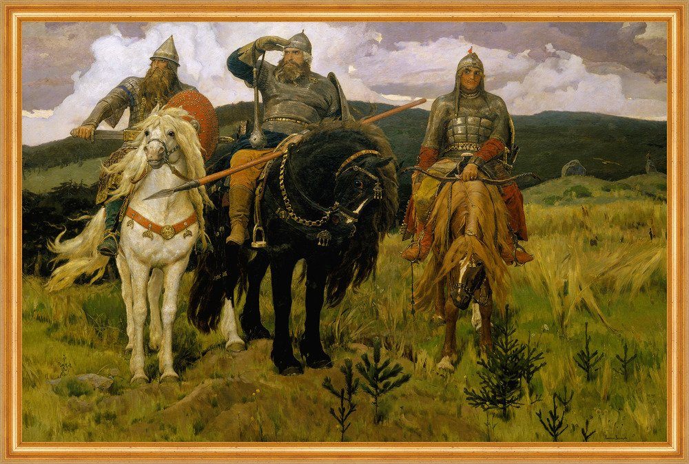 BillerAntik Kunstdruck Heroes, Bogatyri Wiktor Michailowitsch Wasnezow Reiter Pferde Rüstung, (1 St)