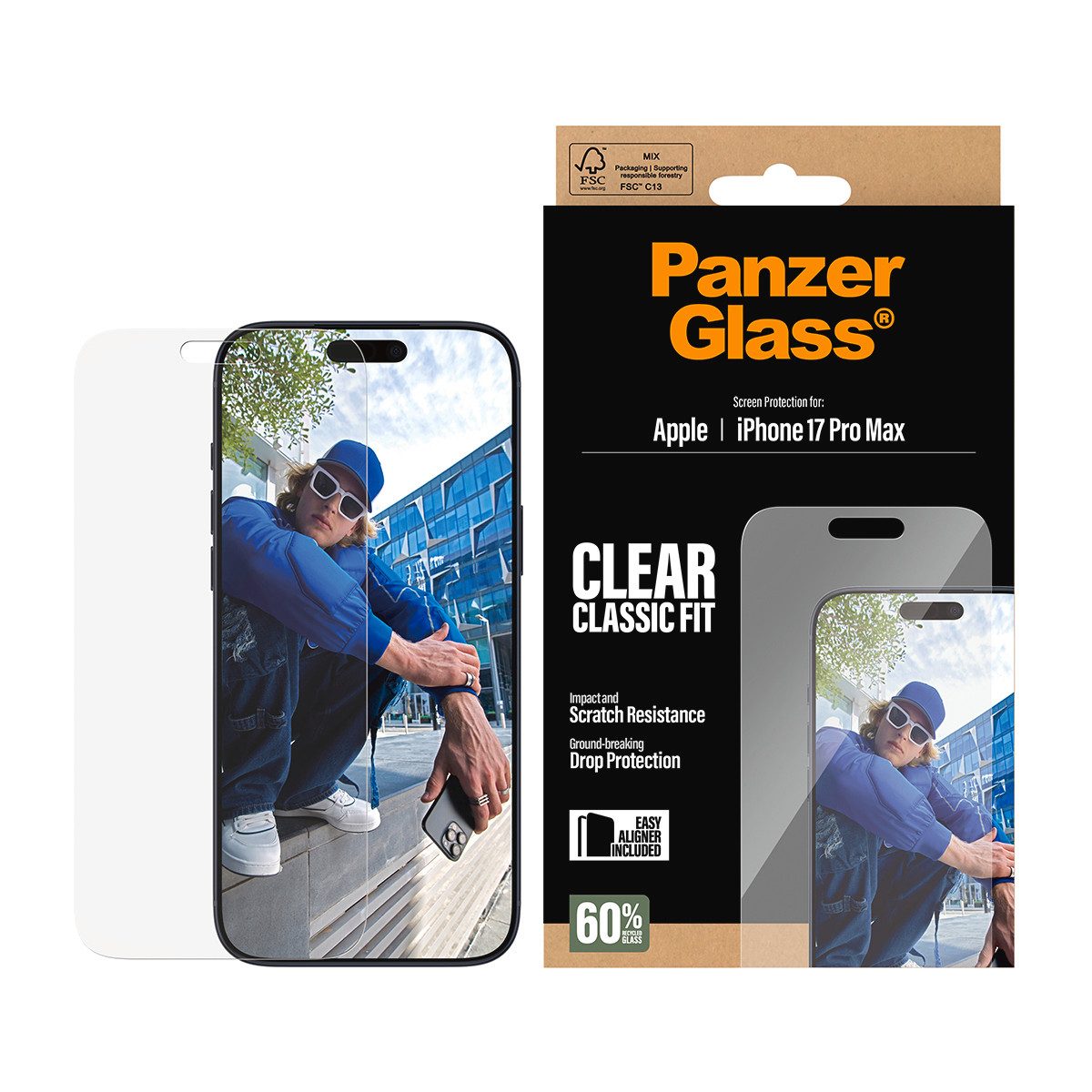CARE by PanzerGlass Displayschutzglas Classic Fit Screen Protector für Apple iPhone 17 Pro Max, Displayschutzfolie, Schutzfolie, Bildschirmschutz, kratz- & stoßfest