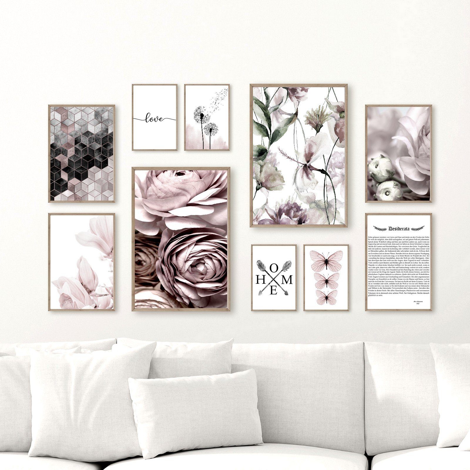 Poster Bilder Bilderwand Set Wandbilder PEONIES HOME LOVE DESIDERATA