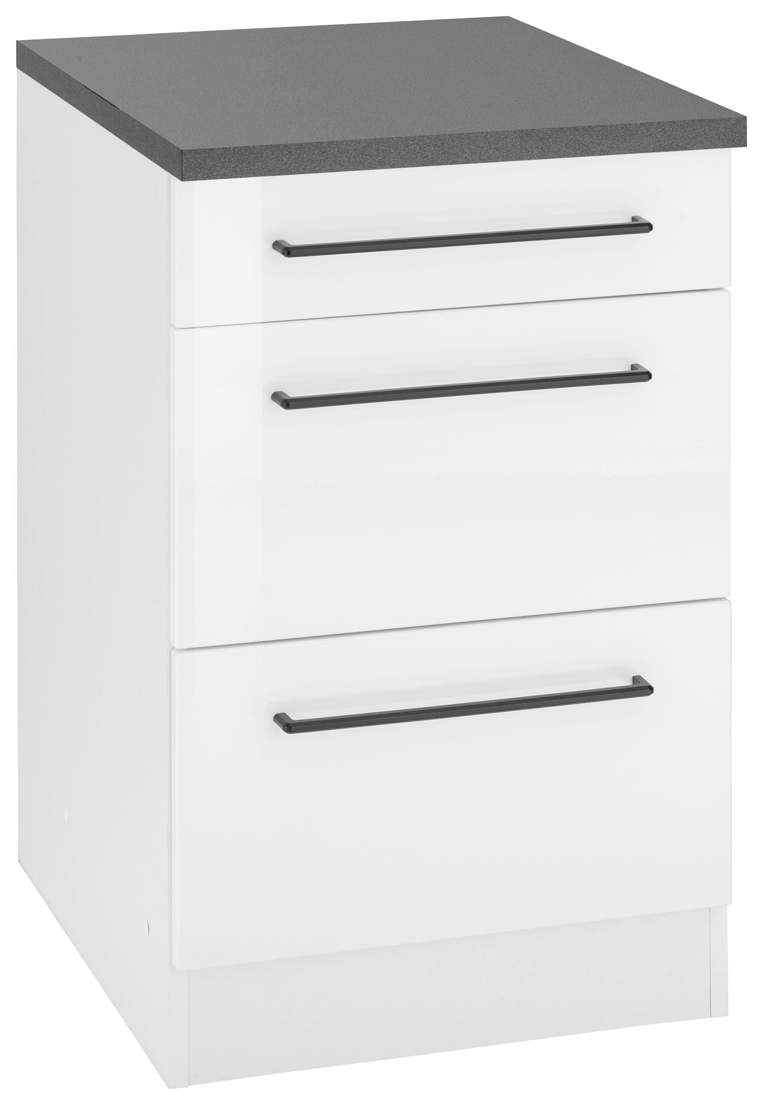 HELD MÖBEL Unterschrank Tulsa 50 cm breit, 1 Schubkasten, 2 große Auszüge, Metallgriff, MDF Front weiß Hochglanz | weiß